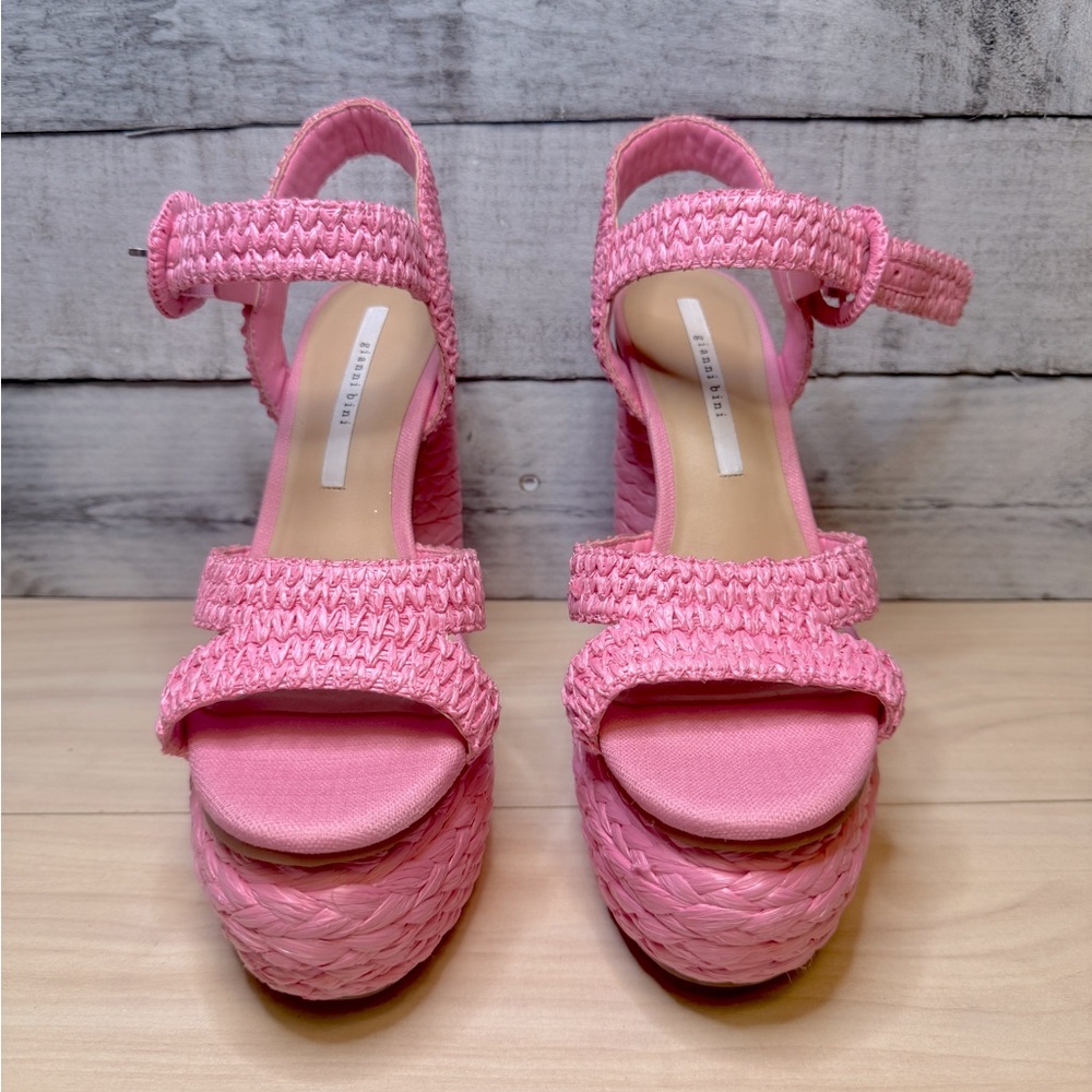 GIANNI BINI PELLE NWOB RAFFIA Pink Woven Platform Sandals - Picture 4 of 9